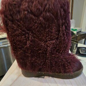 Bear Paw Women's Boots Boetis II Charcoal Wine / Plum Lamb Fur Size 5 NEW 1294W